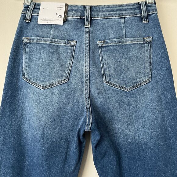 KanCan Peyton Jeans Boho Button Fly Flare Leg Busted Knees Blue 26P - Picture 6 of 11